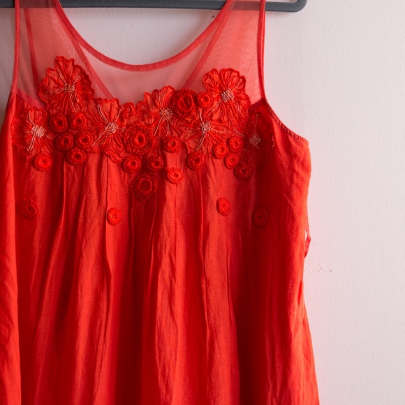Anthropologie Boho Embroidered Orange Dress - Picture 3 of 4